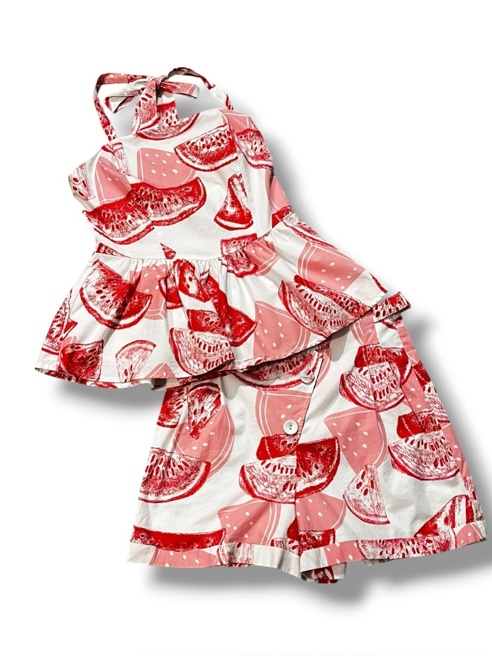 Eva Franco Short Set Halter Peplum Top Watermelon Print Size 6 Anthropologie - Picture 4 of 15